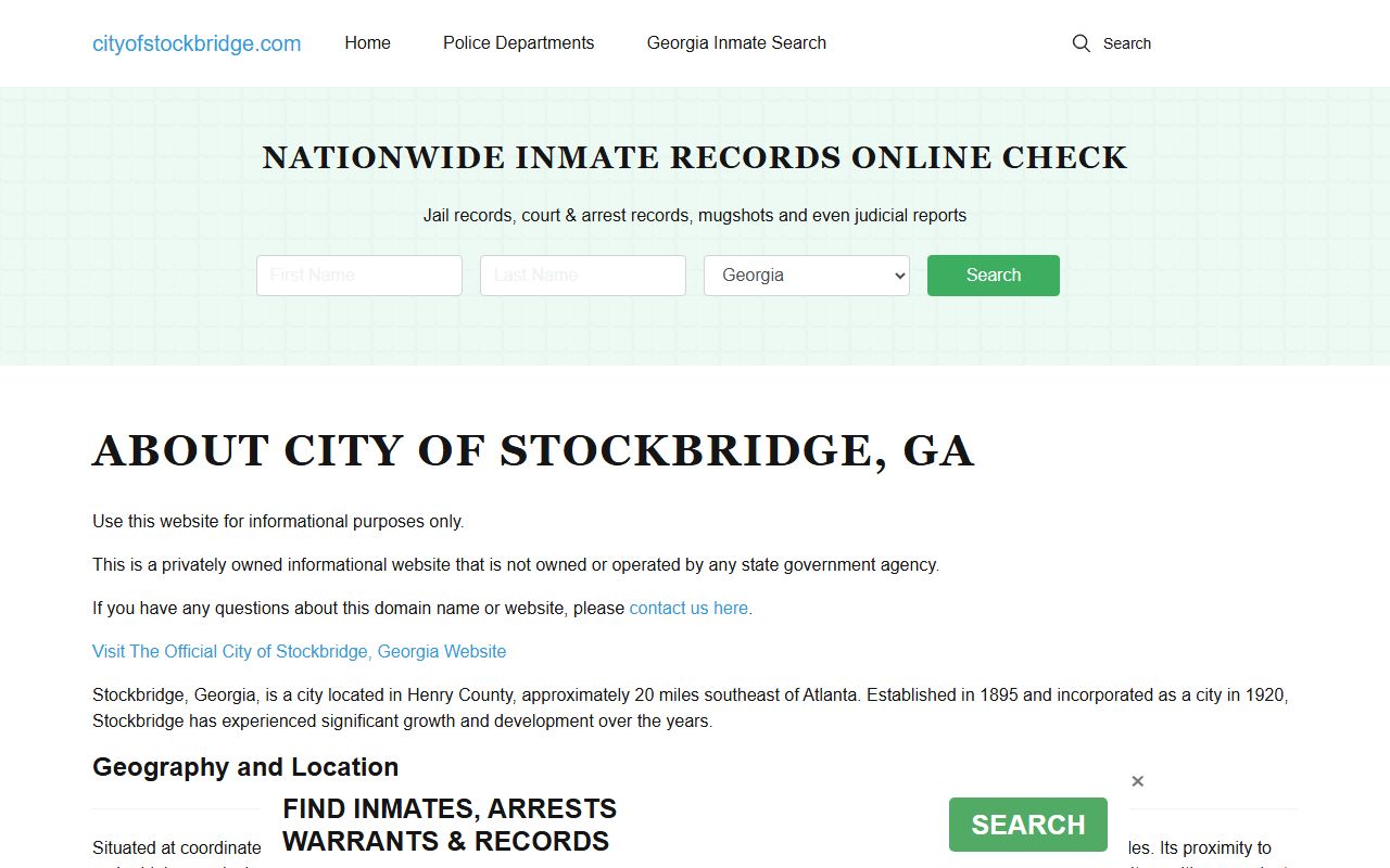 Stockbridge Police Department website for Stockbridge jail mugshots information