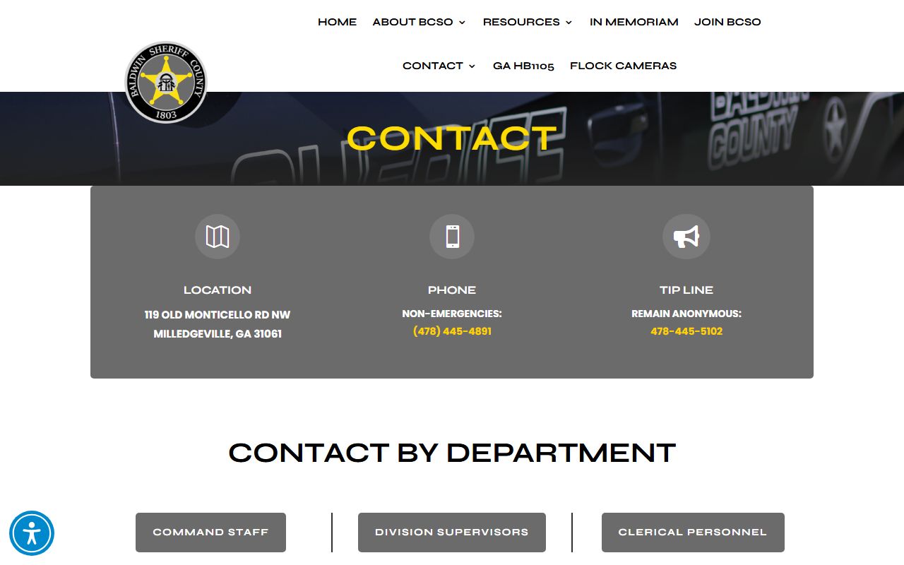 Baldwin County Sheriff's Office contact page for jail mugshots and inmate inquiries