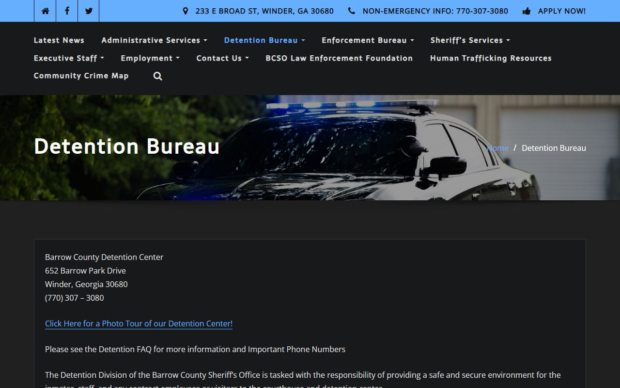 Barrow County Detention Bureau page for jail mugshot records