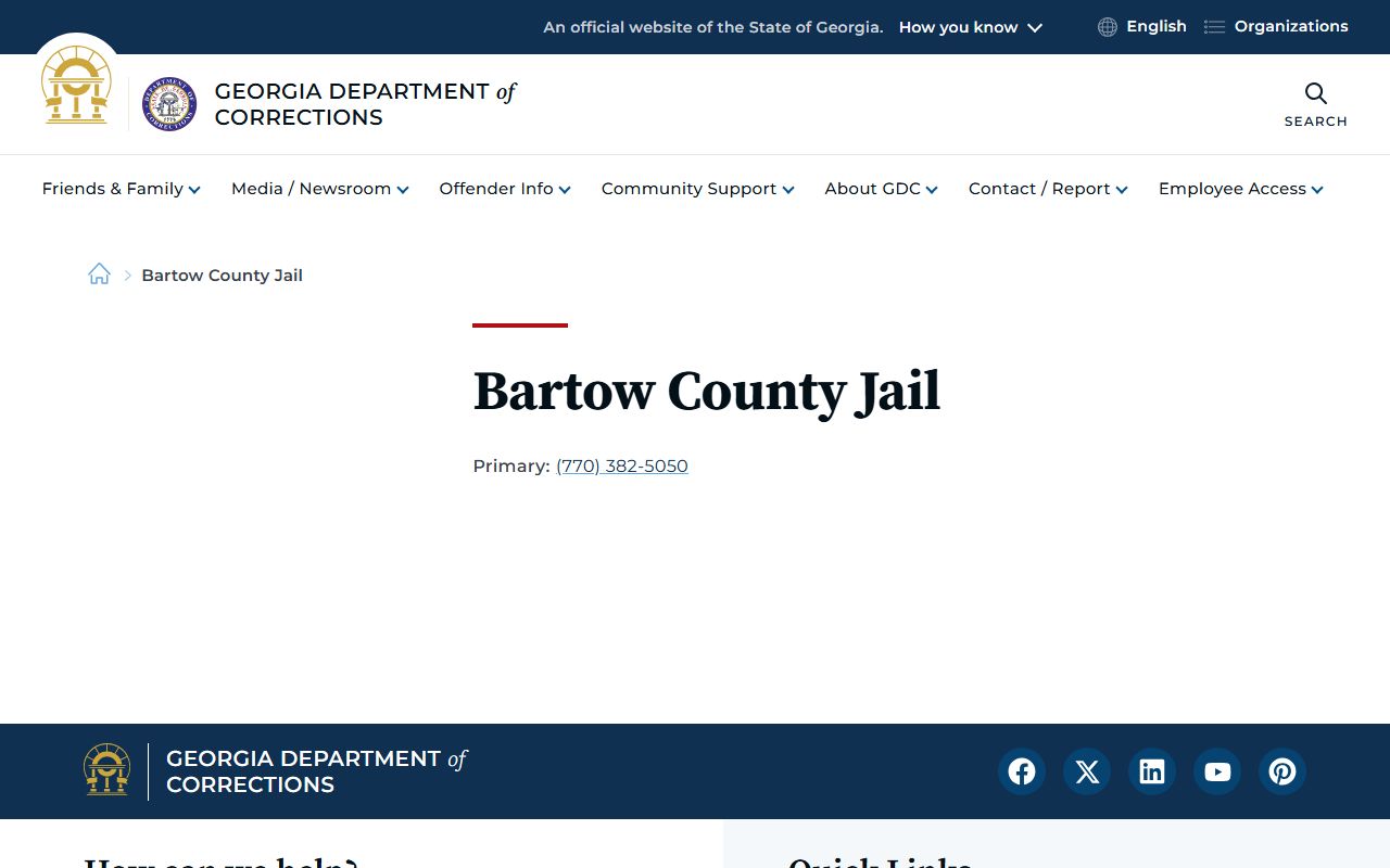 Georgia Department of Corrections page for Bartow County Jail mugshots
