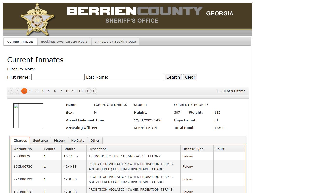 Berrien County inmate search portal for jail mugshots