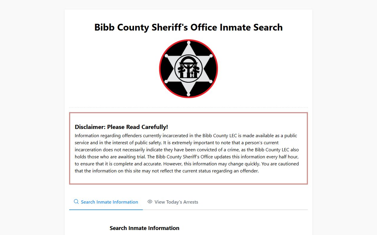 Bibb County inmate search portal for jail mugshots