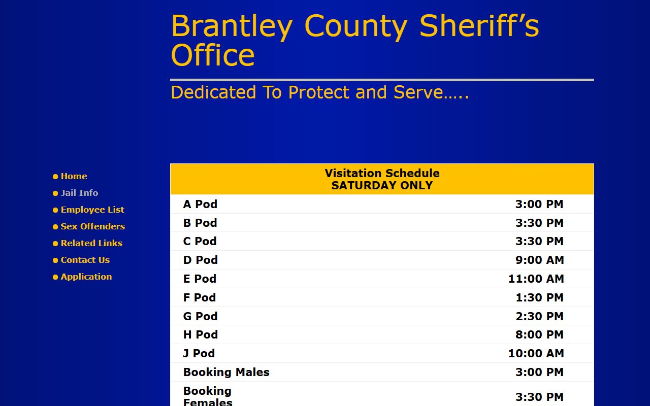 Brantley County jail info page for inmate mugshot details