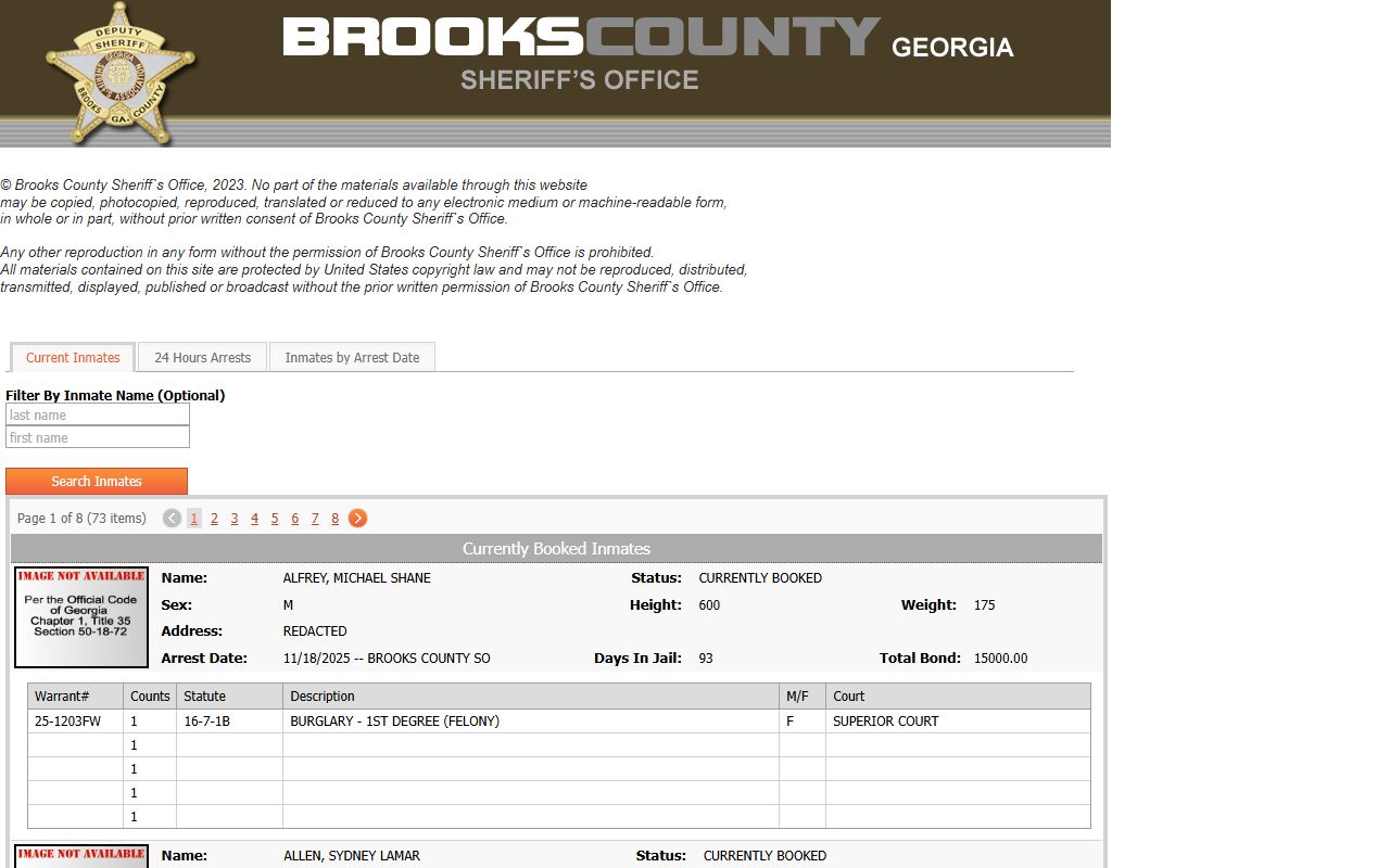 Brooks County current inmates search for jail mugshots