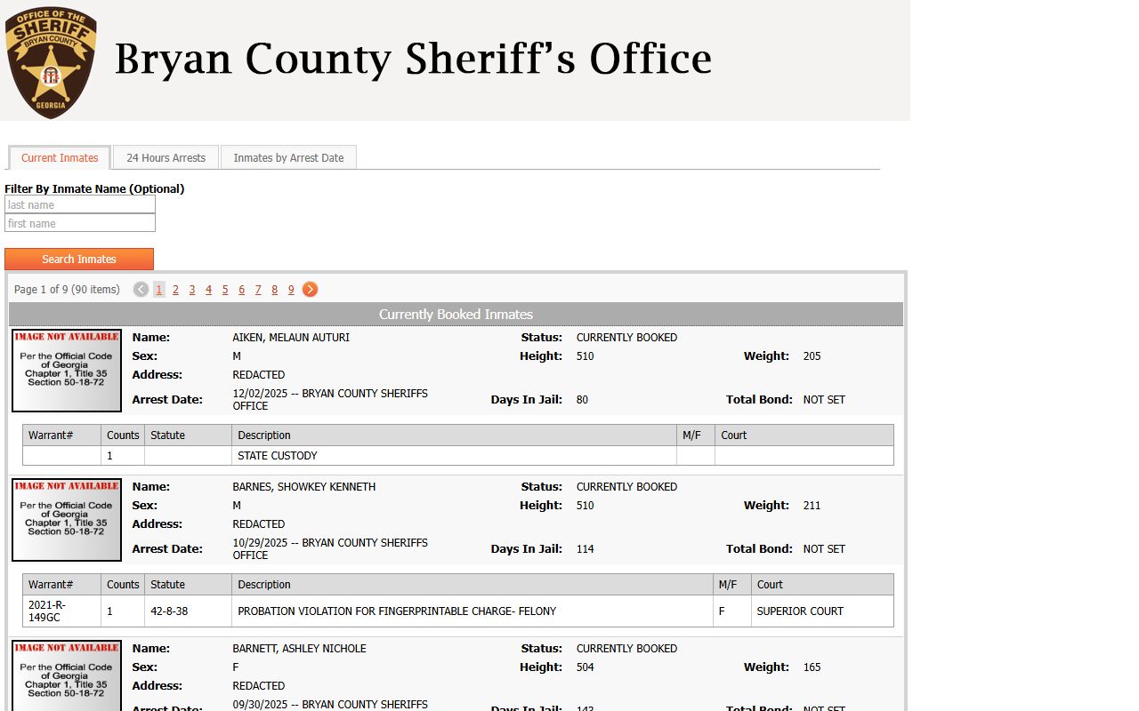 Bryan County inmate roster for jail mugshot lookup
