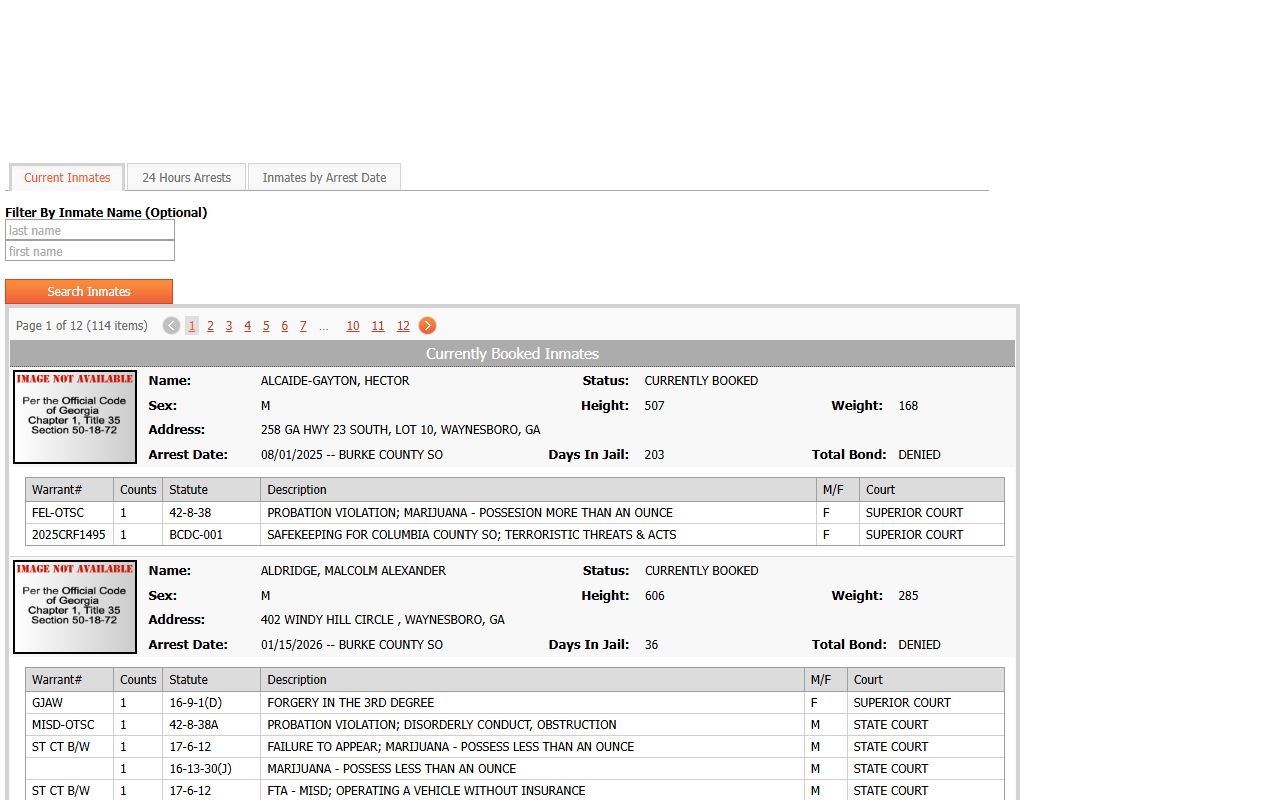Burke County jail population roster for inmate mugshot lookup