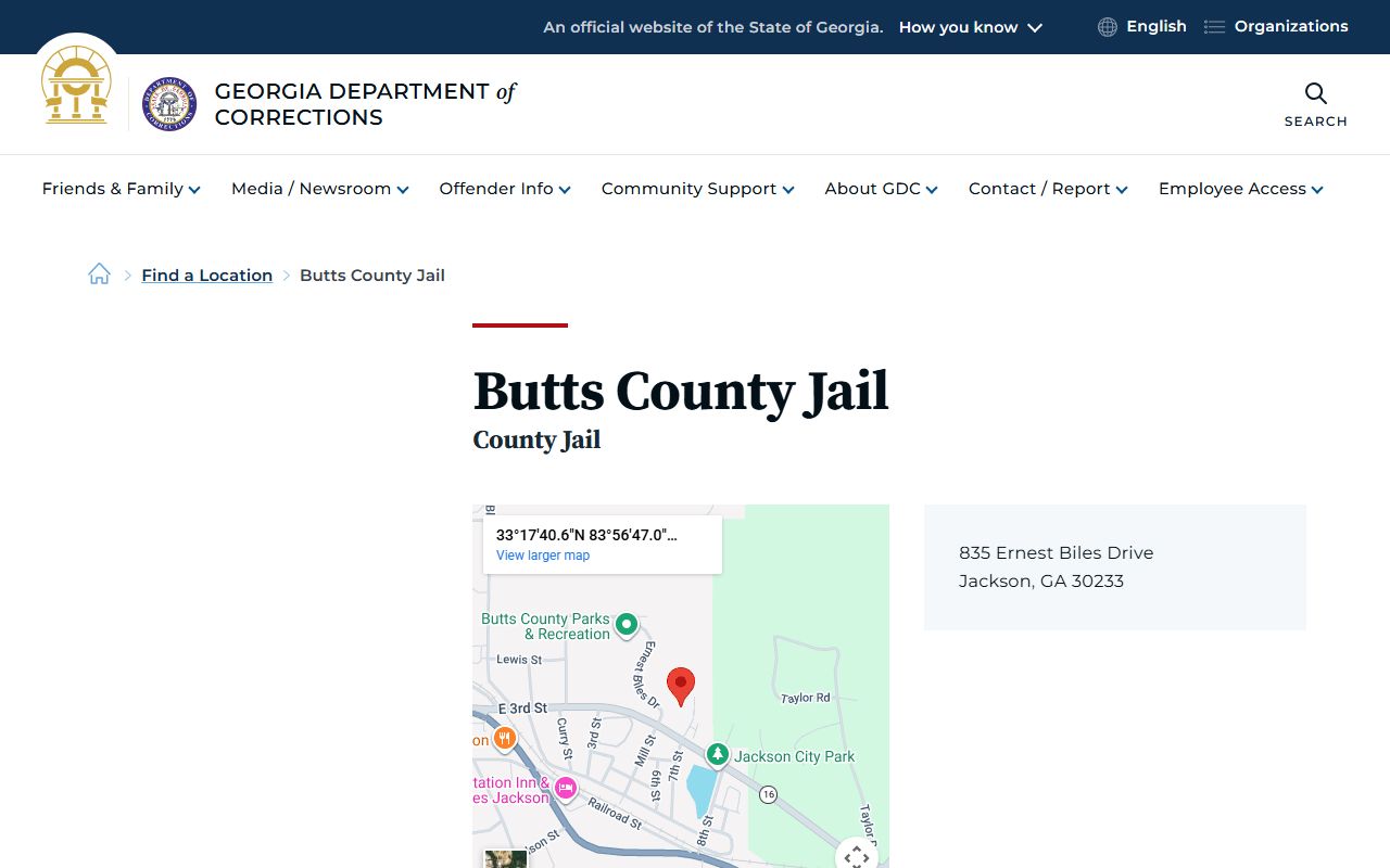 Butts County jail information on Georgia Department of Corrections site