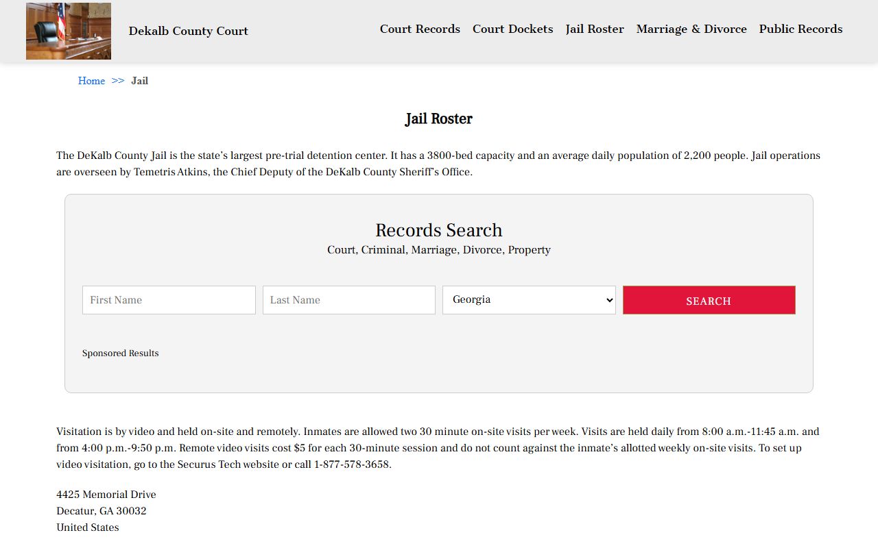 DeKalb County Court jail roster for mugshot lookup