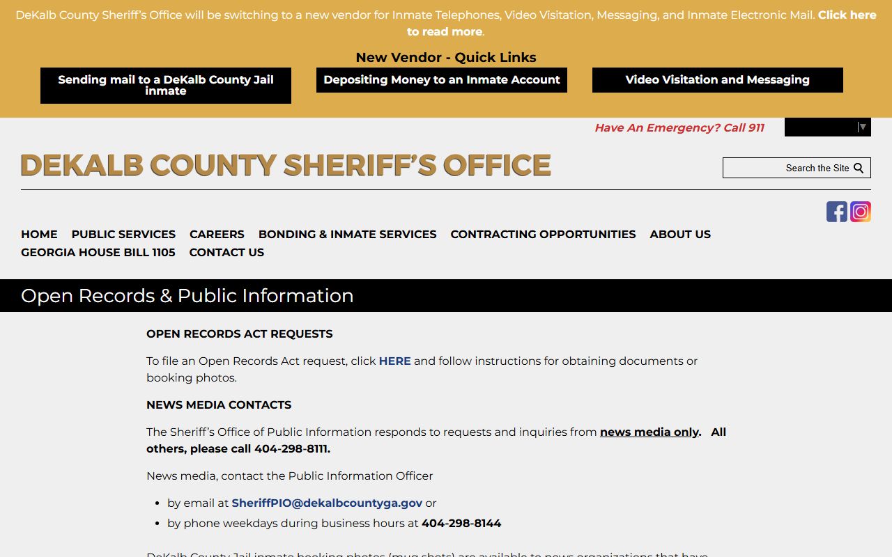 DeKalb County Sheriff open records request form for jail mugshots