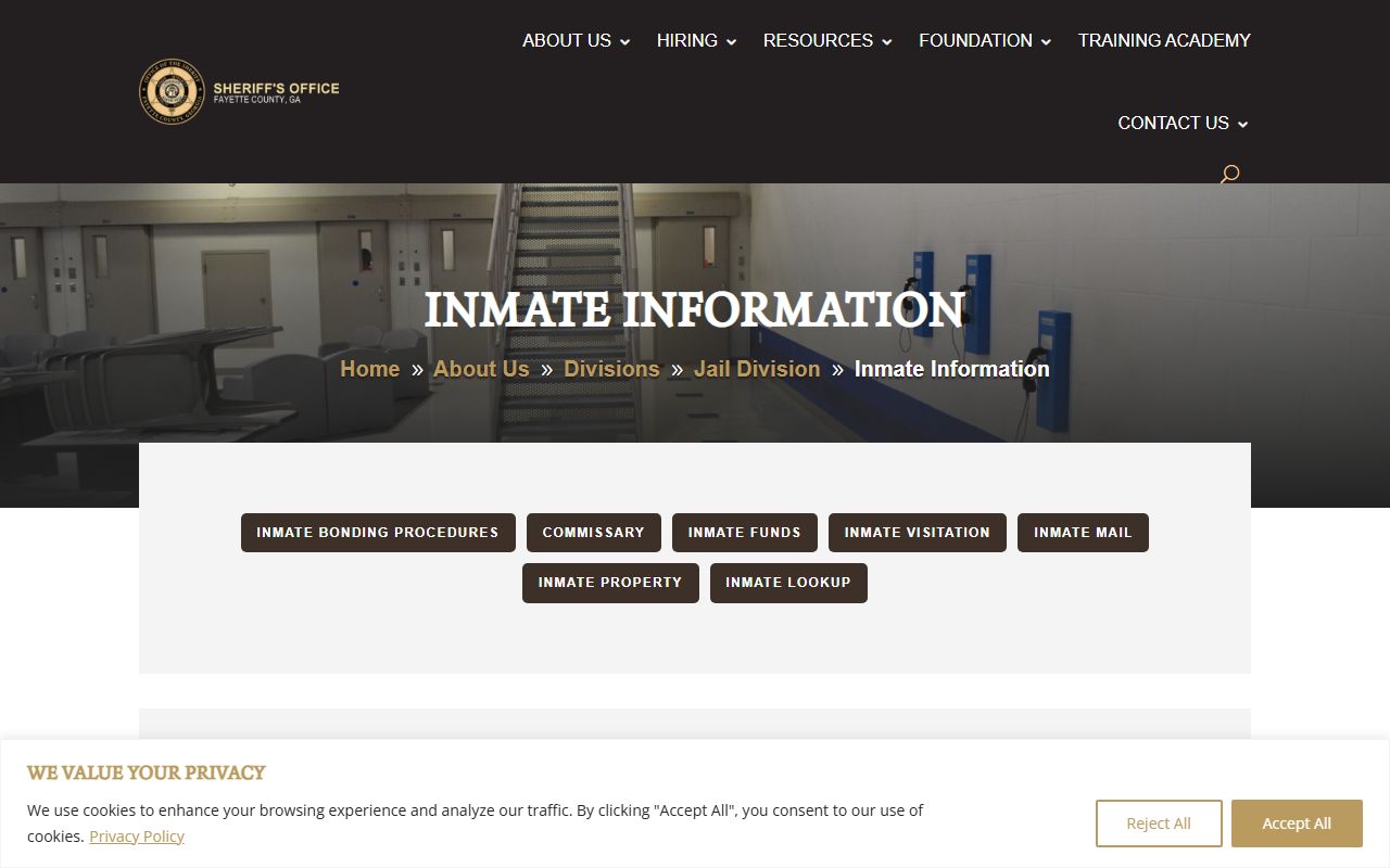 Fayette County Sheriff inmate information page for jail mugshot details
