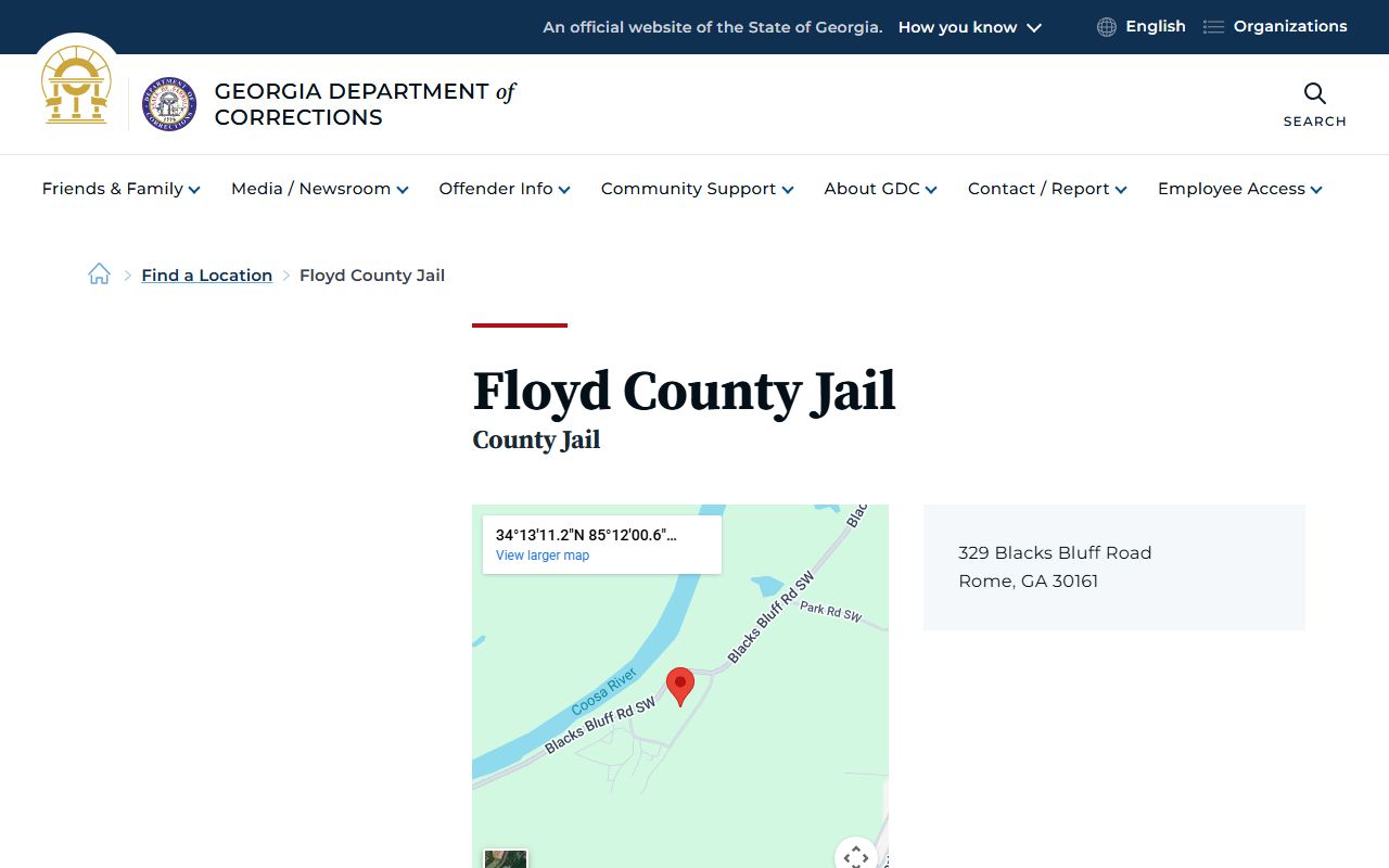 Georgia Department of Corrections page for Floyd County jail