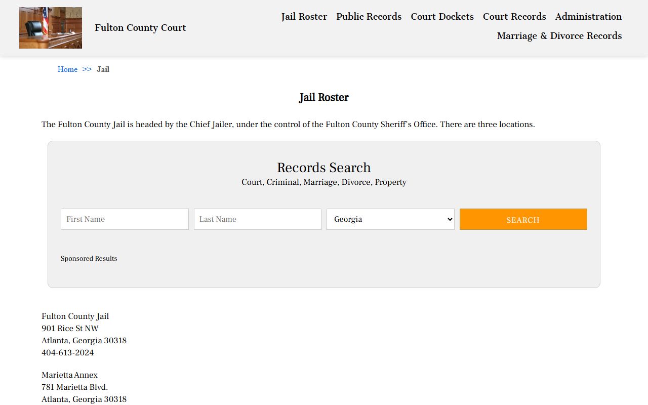 Fulton County court jail roster for inmate mugshot lookup