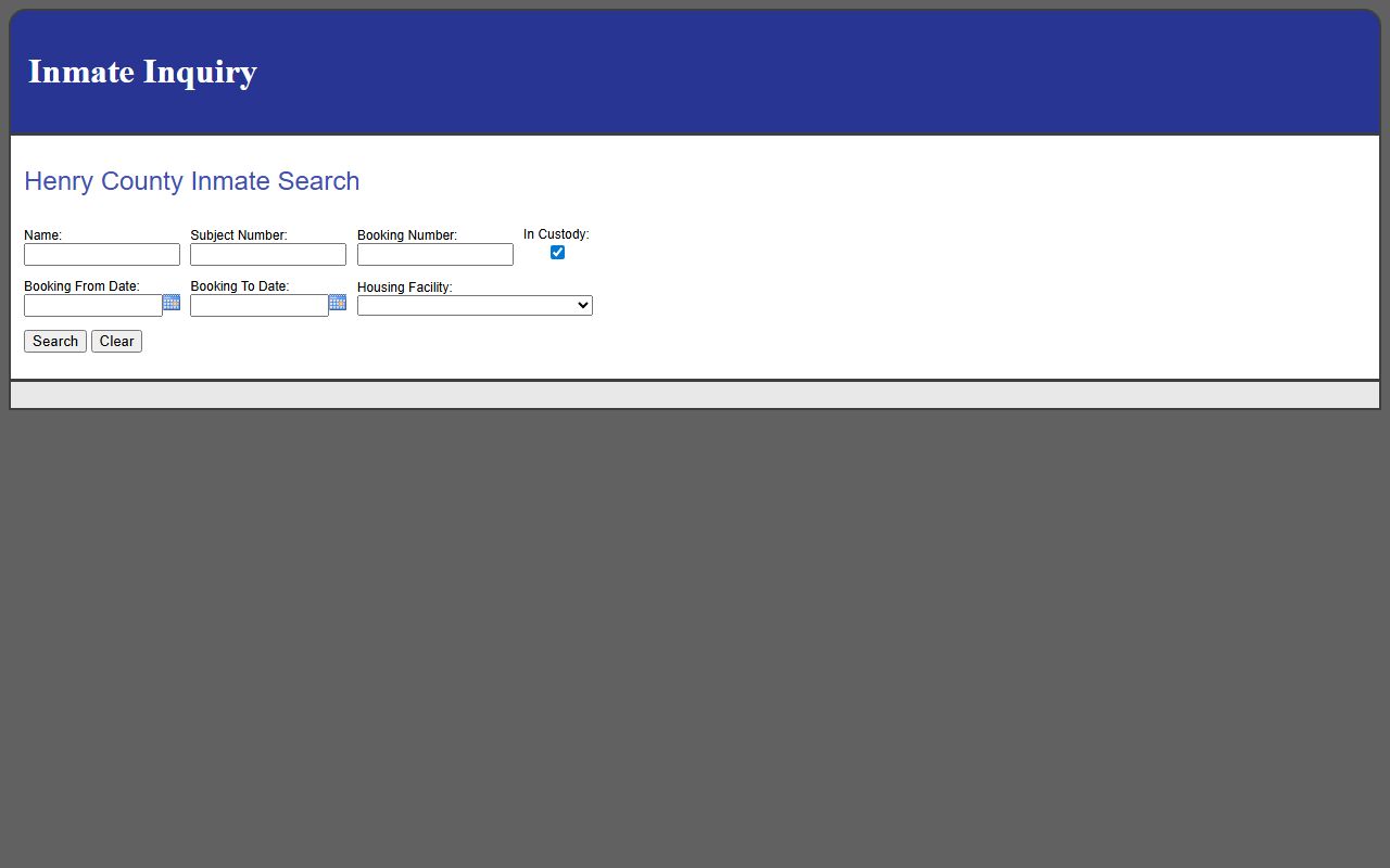 Henry County inmate search portal for jail mugshots