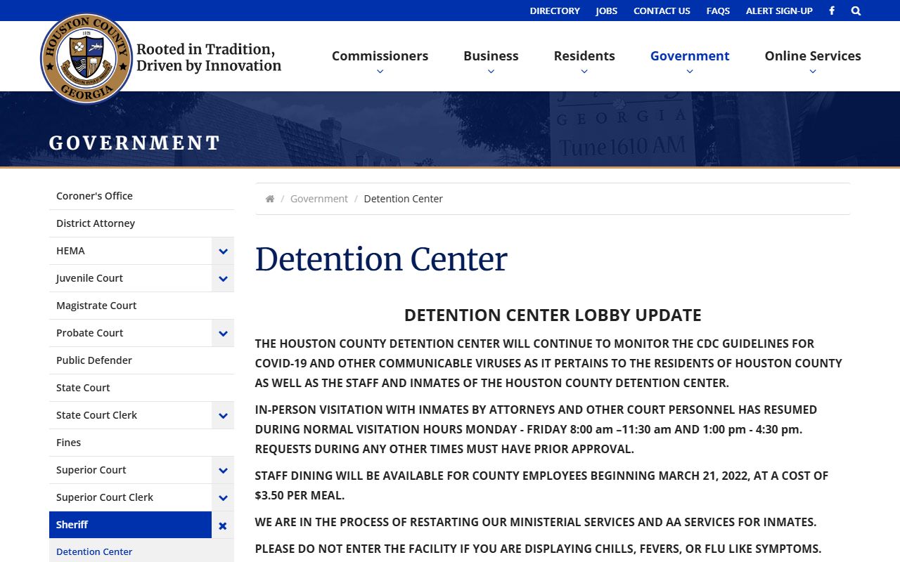 Houston County detention center page for jail records