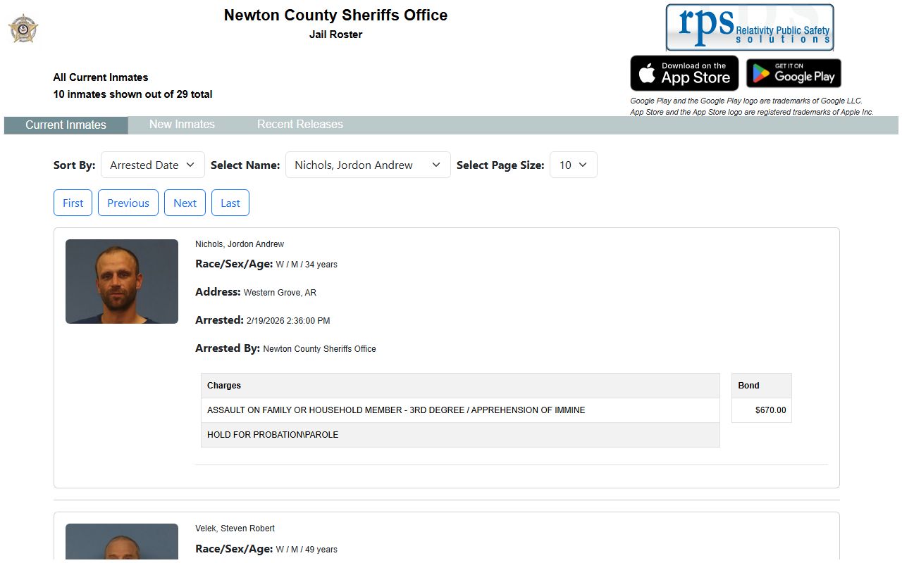 Newton County jail roster showing inmate mugshots and booking information